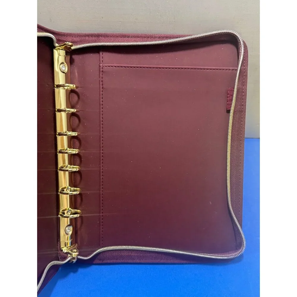 AT-A-GLANCE Burgundy Faux Leather Zippered 3-Ring Binder Organizer